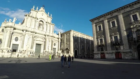Cathedral square Catania, historical building, antique symbol church Stock Footage 106202083