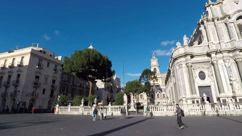 Cathedral square Catania moving view, historical building, antique symbol church Stock Footage 106202097