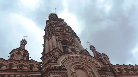 Cathedral on Square on cloudy sky background in Kazan. 3840x2160 Stock Footage 80427882