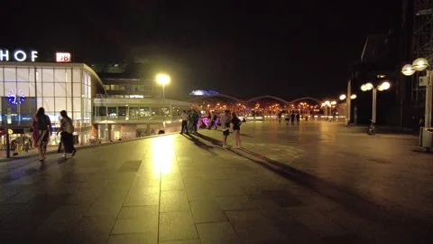Cathedral Square Cologne Germany Main Train Station DB at Night 動画素材 283035131