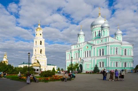 Cathedral Square in Holy Trinity Seraphim-Diveevo monastery, Diveevo, Russia Stock Photos