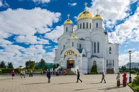 Cathedral Square in Holy Trinity Seraphim-Diveevo monastery, Russia Stock Photos