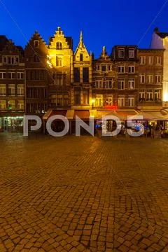 Cathedral Square at Night, Antwerp Stock Photos
