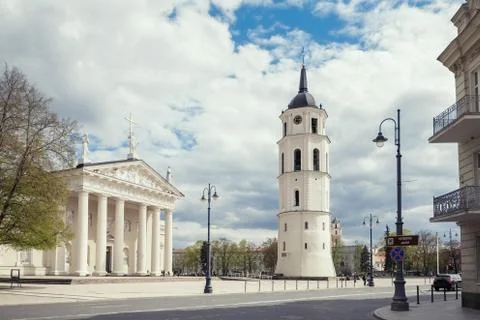 Cathedral square at spring, Vilnius, Lithuania. Stock Photos