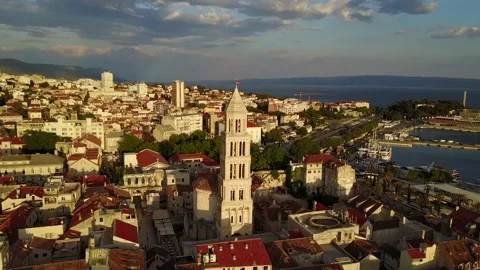 Cathedral of St Domnius Sunset Split Croatia 4K Drone POI Circling Video stock 130473296