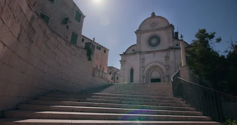 Cathedral of St James and stone staircase in Sibenik Croatia Video stock 336140952