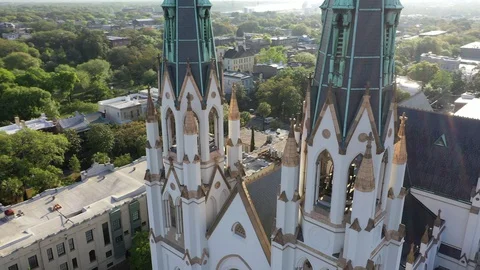 Cathedral of St. John the Baptist Savannah Georgia Circling Spires Stock Footage 127787296