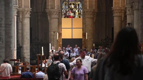 Cathedral of St. Michael and St. Gudula 스톡 동영상 245380444