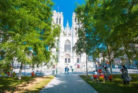 The Cathedral of St. Michael and St. Gudula in Brussels Stock Photos