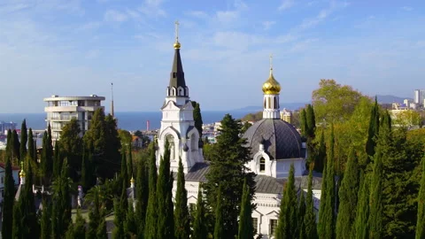 Cathedral of St. Michael the Archangel in Sochi aerial view Stock Footage 337010483