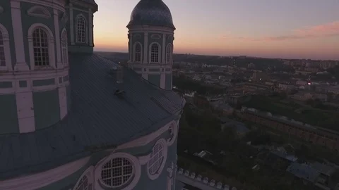 Cathedral at Sunset View from Above  Copter Shooting Stock Footage 69858787