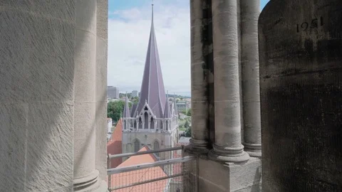Cathedral tower - Cityscape through the arch Stock Footage 79923797