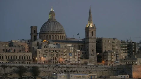 Cathedral in Valletta at night, Malta Stock Footage 75282047