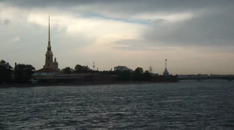Cathedral, water, motor ship Stock Footage 38707565