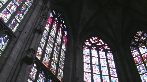 Cathedral windows interior pan Stock Footage 709839