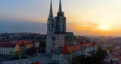 Cathedral in Zagreb at sunset time Stock Footage 74373581