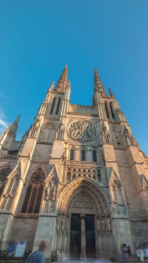 Cathedrale Saint-Andre de Bordeaux timelapse hyperlapse with twin spires. France Stock Footage 321893124