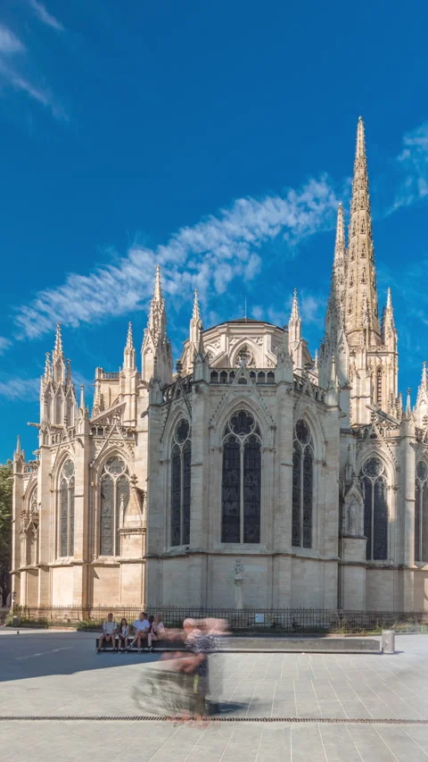 Cathedrale Saint-Andre timelapse hyperlapse with twin spires Stock Footage 321942109