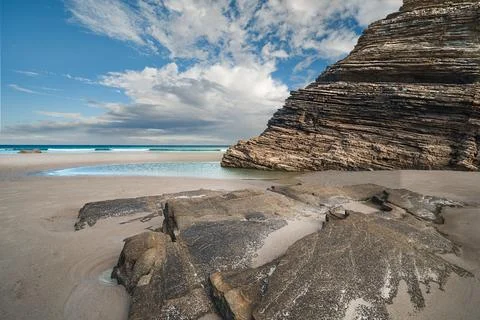 The cathedral's beach landscape showing dramatic layered rock formations Stock Photos
