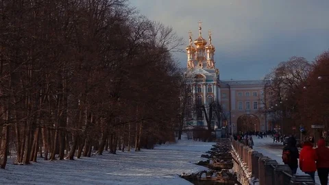 Catherine Park in Pushkin in winter Stock Footage 84209480