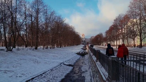 Catherine Park in Pushkin in winter Stock Footage 84209649
