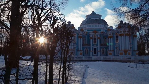 Catherine Park in Pushkin in winter Stock Footage 84209696