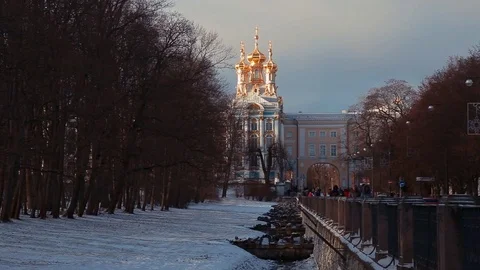 Catherine Park in Pushkin in winter Stock Footage 84209967