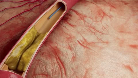 Catheter and guide wire are advanced to the narrowed segment Vídeos de archivo 345199657