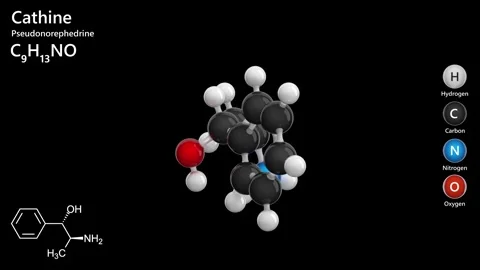 Cathine. 3D model of a molecule.  C9H13NO.  Stimulant. Black back. 3D render Stock Footage 288999619