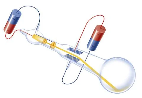  Cathode ray tube, drawing Cathode ray tube, highlighting electrons. The c... Stock Photos