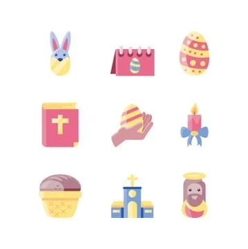 Catholic and happy easter icons set , flat style andcolorful design Stock Illustration