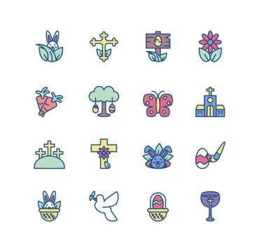 Catholic and happy easter icons set , line style andcolorful design Stock Illustration