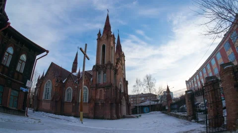 The catholic cathedral in krasnoyarsk, hyperlapse Stock Footage 45721763
