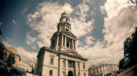 The Catholic cathedral in the old town (time lapse). Stock Footage 39741143