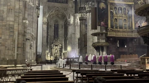 Catholic Ceremony with Incense Inside Milan Cathedral (Duomo di Milano) Stock Footage 309932932