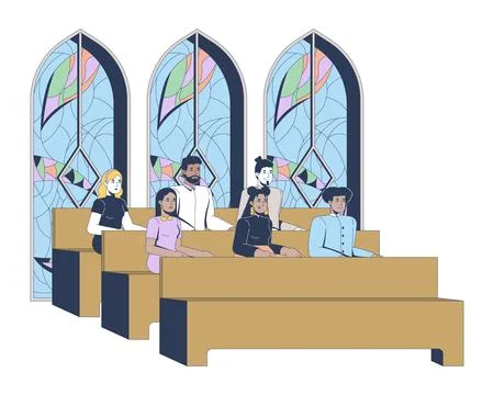 Catholic church congregation 2D vector illustration Stock Illustration