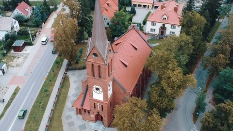Catholic church. Frame from the drone Stock Footage 84762745