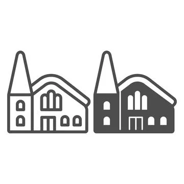 Catholic Church line and solid icon, Happy Easter concept, Church building sign Stock Illustration
