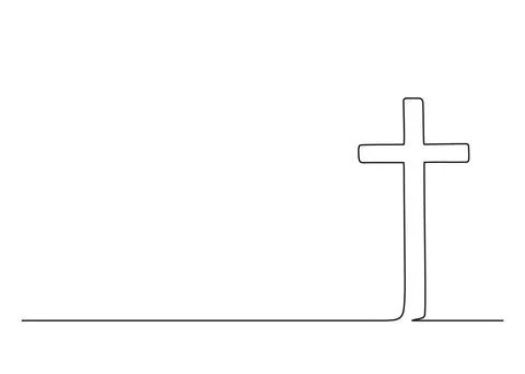 Catholic cross with copy space background, continuous single line drawing Stock Illustration
