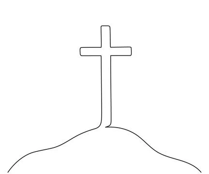 Catholic cross on hill, continuous single line drawing. Traditional religio.. Stock Illustration