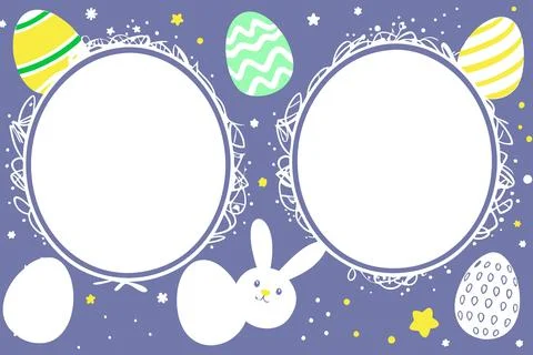 Catholic easter decoration: eggs and bunny ears, with a space for photos or Stock Illustration