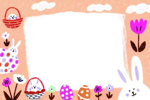 Catholic easter decoration: eggs and bunny ears, with a space for photos or Stock Illustration