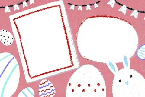 Catholic easter decoration: eggs and bunny ears, with a space for photos or Stock Illustration