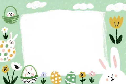 Catholic easter decoration: eggs and bunny ears, with a space for photos or Stock Illustration
