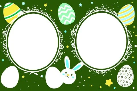 Catholic easter decoration: eggs and bunny ears, with a space for photos or Stock Illustration