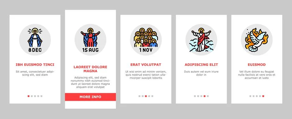 Catholic holidays church easter onboarding icons set vector Stock Illustration