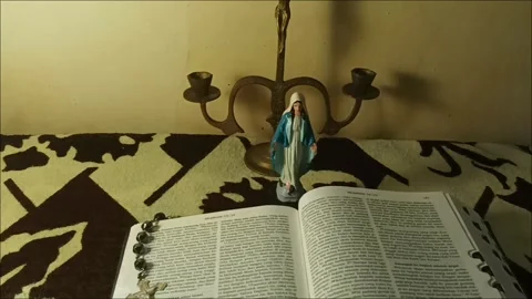 Catholic Home Altar with Crucifix and Rosary for Good Friday Prayer Видео 330516092