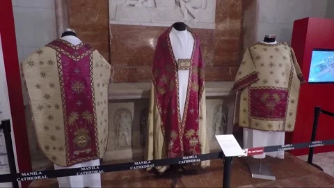 Catholic Liturgical Vestment inside Manila Cathedral, Intramuros, Philippines Stock Footage 204058853