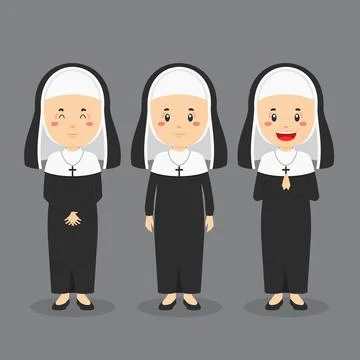 Catholic Nun Character with Various Expression Stock Illustration