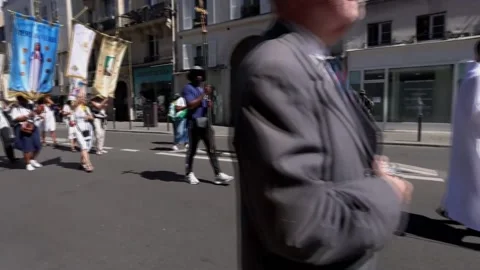 Catholic pilgrims take part in Assumption Day procession in Paris, París, FR - 1 Stock Footage 281859668